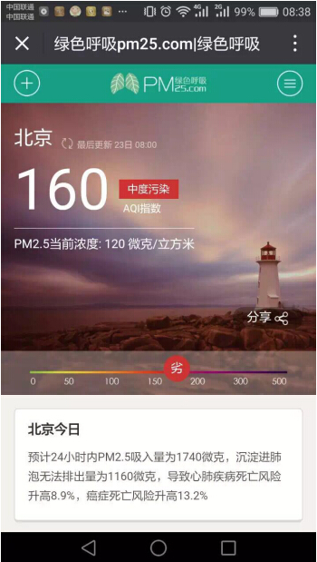 网友9月23日北京空气质量手机截图